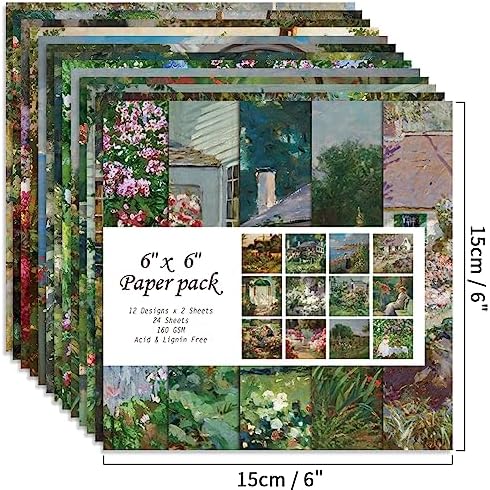 6x6" Cardstock Single Sided Scrapbooking,Craft Decorative Scrap Book Paper | 160gsm,24-Sheet 12Patterns Colored Paper,Junk Journal Supplies,Vivid Origami Papers DIY Craft Gift Wrapping Album.Courtyard