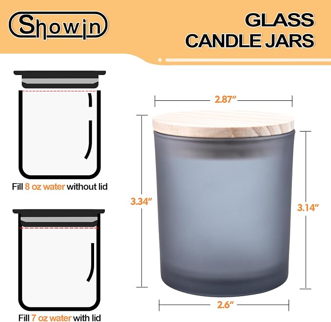 SHOWIN 8 OZ Thick Candle Jars for Making Candles 15 Pcs, Empty Jars with Wood Lids for Candle Making, Sample Container, Frosted Grey