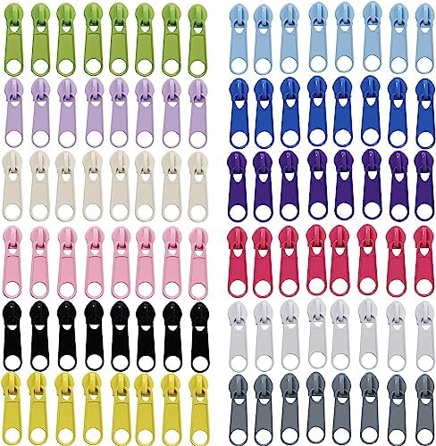 DOITEM 96Pcs Zipper Repair Kit - 3# Zipper Pull Rescue Kit (12 Colors) for Clothing Jackets, Purses, Luggage, Backpacks