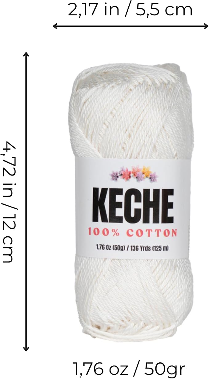 Cotton Yarn - 100% Cotton Yarn for Crocheting and Knitting, Mercerized Cotton Amigurumi Yarn Fine-Sport 2 1.76 oz (50g) / 136 Yrds (125 m) White