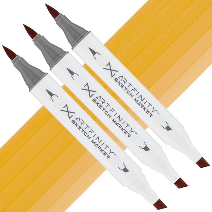 Artfinity Sketch Markers - Set of 3 - Burnt Ochre YR4-3, Vibrant, Professional, Dye-Based Alcohol Markers for Artists, Drawing, Travel, & More