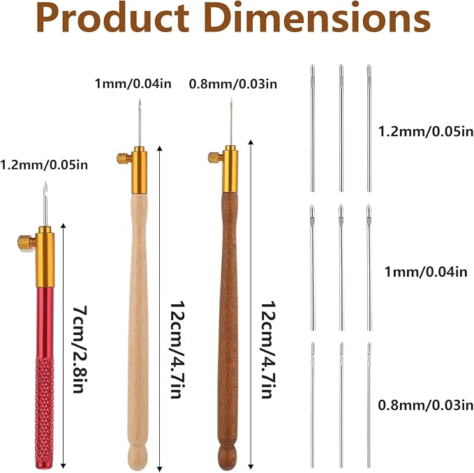 Kodrily 3Pcs Tambour Tools, Stainless Steel Wood Handle Embroidery Crochet Hooks with 9 Needles Tambour Hooks Kit, DIY French Tambour Hook Sewing Craft Tool for Sequin, Beading