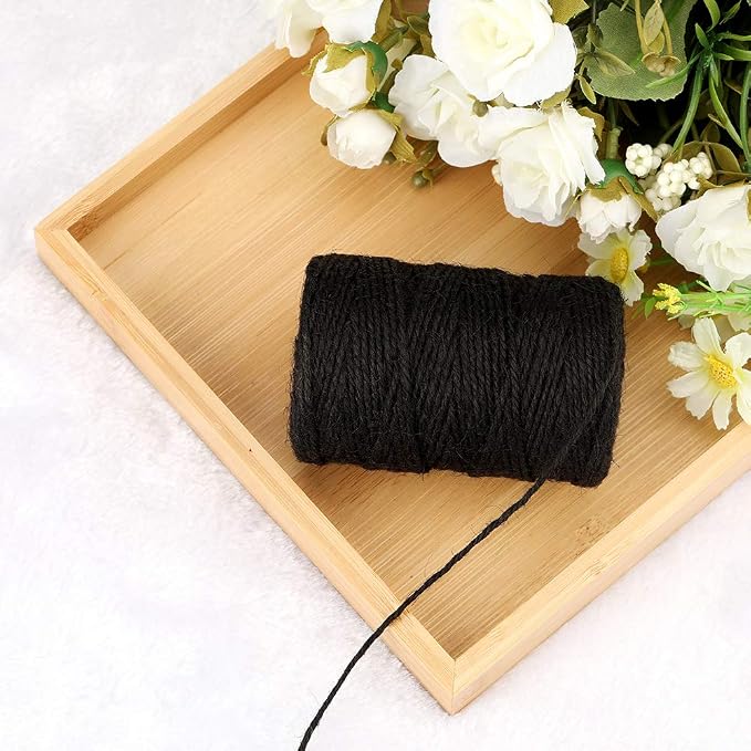 KINGLAKE Natural Jute Twine - 328 Feet, Durable Packing String, Black