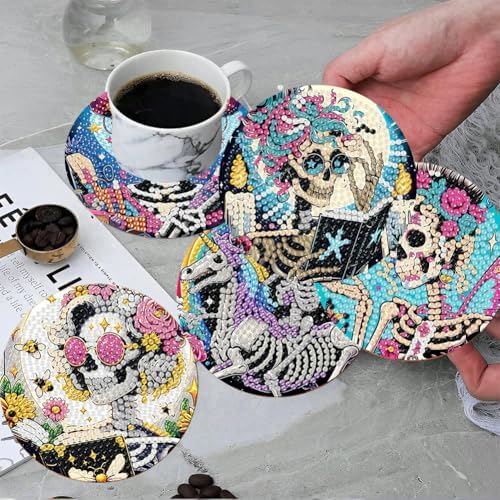 ijbnhd 8 PCS Skull Diamond Art Coasters Kit Diamond Painting Coasters