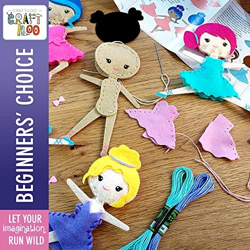 Ballerina Sewing Kit for Kids Ages 5-12 - 5 Felt Dancer Dolls, Beginner