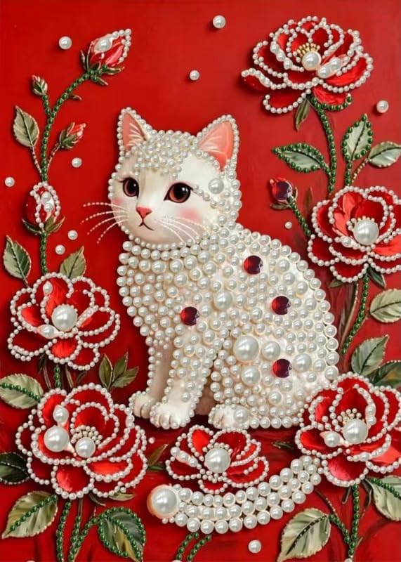 5D Cat Diamond Pearl Painting Kits for Adults,Diamond Art Kits 12 X16 In