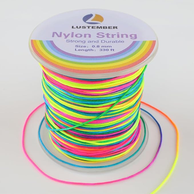 LUSTEMBER 0.8mm Nylon String, Strong Bracelet String, Durable Nylon Cord for Jewelry Making, Bracelets, Beading, Necklaces, Rattail Braiding, Kumihimo, Wind Chimes, Blinds and Handicrafts