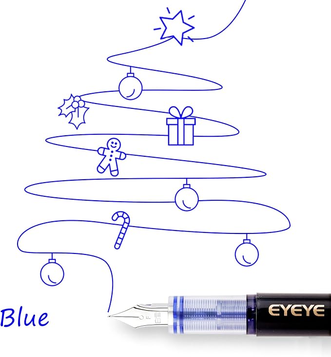 EYEYE Fountain Pens for Writing, 8 Pack Blue Fine Point Pens Disposable Fountain Pens Stainless Steel Nib, Smooth Writing for Journaling, Drafting, Sketching, Doodling & Office Supplies