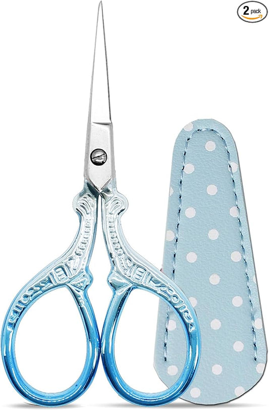 Small Sewing Scissors 3.6Inch Scissors with Leather Scissor Cover | Embroidery Scissors Stainless Steel Sharp Dressmaker Shears Scissor for Needlework DIY Craft Thread Cutting Multi Purpose