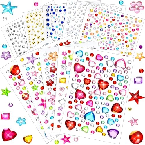 2168pcs Gem Stickers Rhinestones for Crafts, Sparkling Cute Star Heart Round Small Stickers for Women Adults, Glitter Jewels Stickers for Face Eye Body Makeup, DIY Decoration, WUINOID