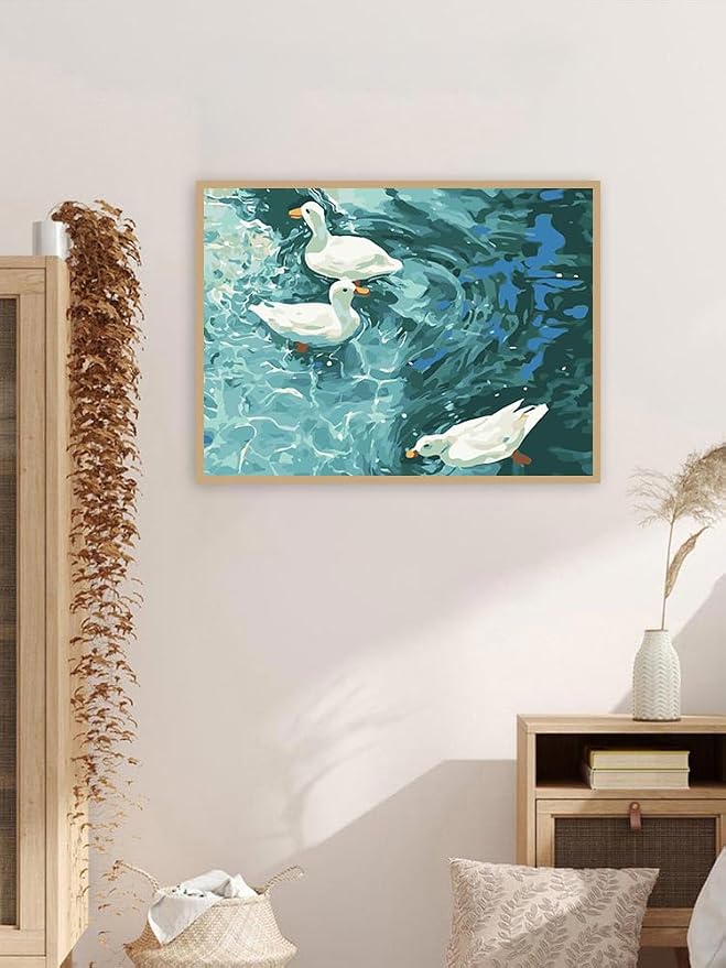 ZRIZQ Paint by Numbers Kit for Adults Beginner Animal,Duck,16x20 | Full set with wooden brushes,rolled canvas,rich paints.Calming activity.Beginner friendly.Just open and paint.
