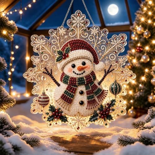 Cheerdox Christmas Pearl Diamond Arts Suncatcher DIY Kit, 5D Diamond Pearl Art Painting Acrylic Round Board with Lace Edge, Christmas Diamond Art Beads Craft Kit for Holiday (Style G)