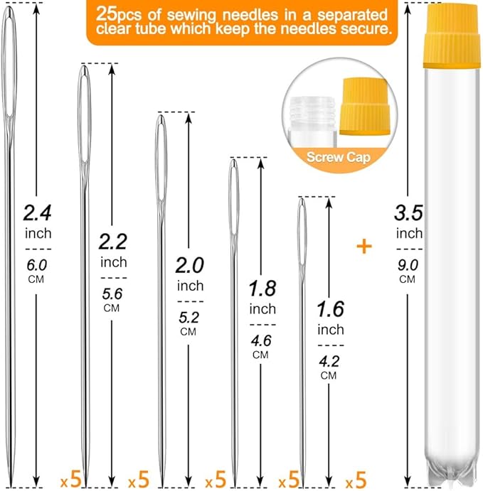 Premium Large Eye, Large Gauge Needles for Hand Sewing - Assorted Sizes, Including Embroidery - 25/50 PCs with 2 Threaders