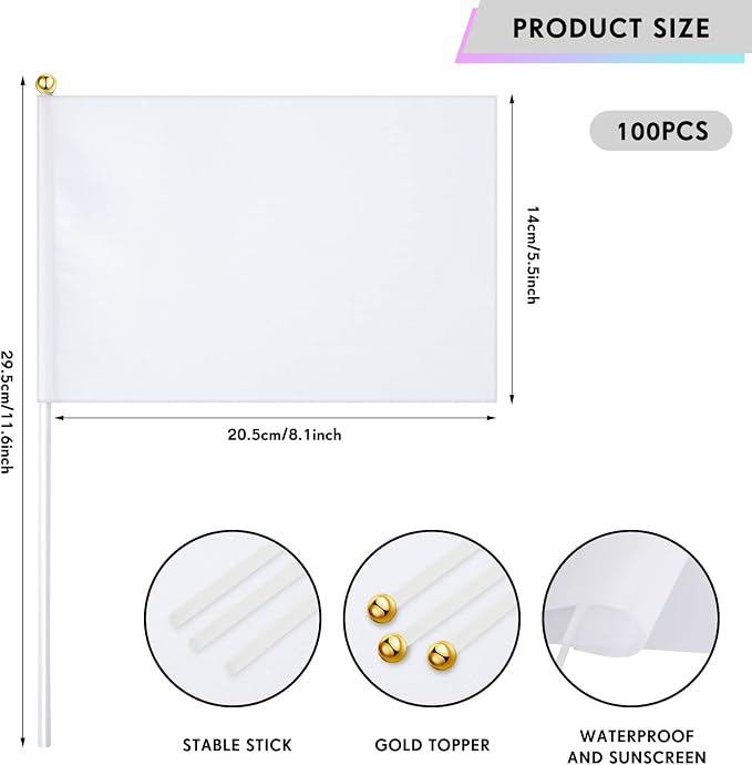 Remerry 100 Pcs Blank Sublimation Flags on Stick, Mini White DIY Flags