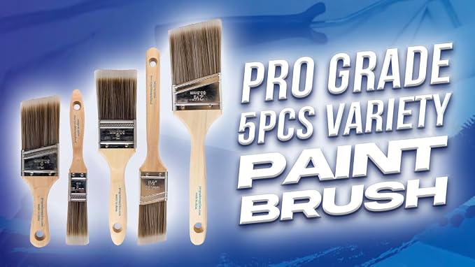 Pro Grade Paint Brushes, Paint Brush Set for Walls, Trim & Stain, 5-Piece | Interior & exterior | Cabinets, doors, furniture, decks | For latex & oil-based | Synthetic bristles, Softwood handles