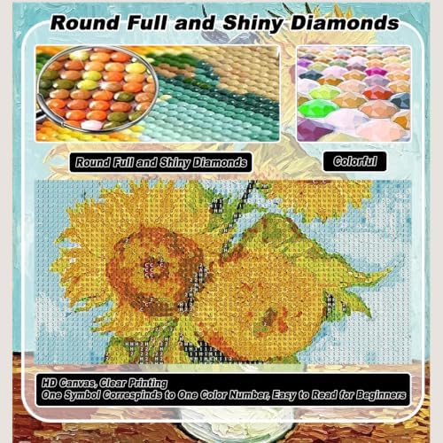 VeGuude Diamond Art Kits for Adults, Full Drill Van Gogh Sunflowers Diamond Painting Kits for Beginners, DIY Full Rhinestone 5D Diamond dots (Gemstone Craft), Home Wall Decoration (12x16 inch)