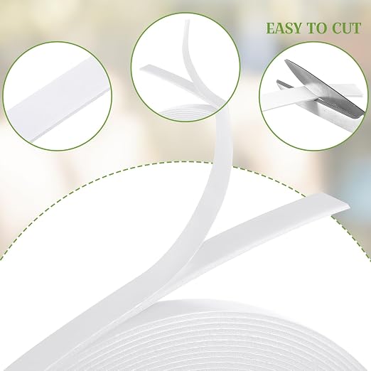 Tatuo 2 Rolls Double Sided Foam Tape for Mounting,0.6 Inch by 50 Feet,White