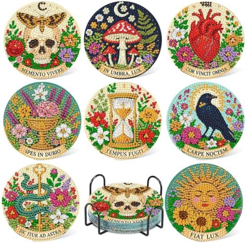 8 Pcs Tarot Diamond Art Coasters Kits, Tarot Diamond Painting Coasters