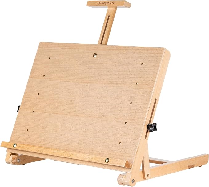Falling in Art Adjustable Beechwood Tabletop Easel, Holds up to 22.5'' | Wooden Desktop Drawing Board Easel for Artists and Beginners, Suitable for Painting and Displaying Artwork