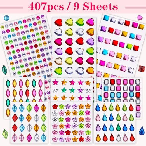 407pcs Gem Stickers, Self Adhesive Rhinestones, Stick on Jewel for Crafts