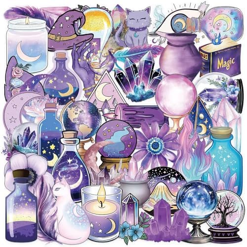 50pcs PET Vinyl Stickers Scrapbook, Self-Adhesive Waterproof Vinyl Sticker for Laptops, Aesthetic Decor Journal Stickers Planner Accessories for Luggage, Water Bottles.Magical Magic
