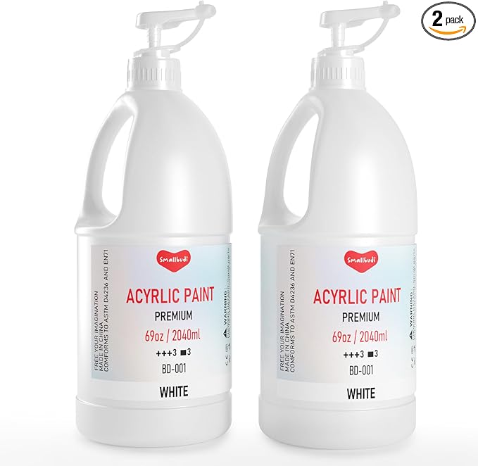 Smallbudi 2 PCS White Acrylic Paint 69oz/2040ml Large Bulk Bottle with Pump