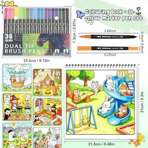 3Pack Adult Coloring Books With Markers, Spiral Bound Stress Relief Art Kit