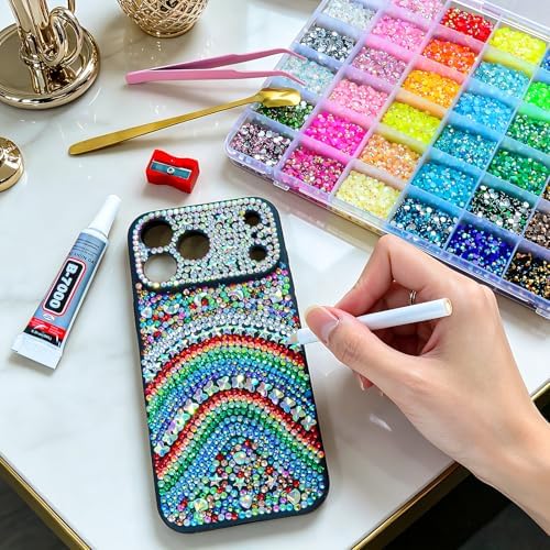 33000Pcs Bedazzling Kit, 42 Colors Resin Jelly Rhinestones 3mm Flatback Gems for Diamond Art, Crafting & Nail Art, Gift Box Bedazzler Kit with 3Pcs B7000 Jewelry Glue