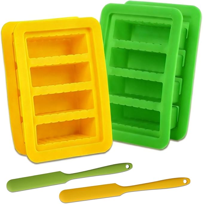 2PCS Butter Silicone Mold with Lid, Non-Stick Butter Mold for Homemade Butter, Butter Stick molds with Butter Paddles for Making Butter for Chocolate Making and Homemade Cakes Baking (Yellow&Green)
