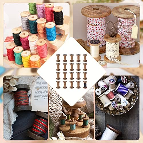 BENECREAT 16Pcs Antique Empty Thread Spools, 1.87"/ 50mm Wooden Empty Spools Wooden Ribbon Spools Bobbins for Wire Weaving Arts DIY Wood Projects