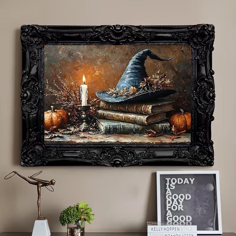 KYOQFVN Halloween Diamond Art Kits for Adults - Witch Hat Diamond Painting kit for Adults - Full Drill Round Gem Art 5D Diamond Dots for Home Wall Decor 12x16inch