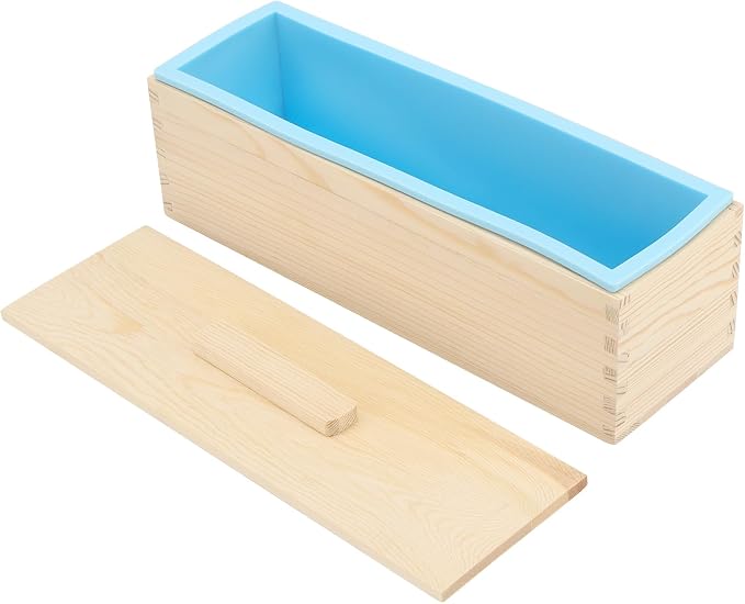 ZOENHOU 3PCS 42 oz Blue Silicone Soap Molds with 2 Cutters, Flexible Rectangular Silicone Loaf Soap Making Molds Kit with Wooden Box and Lid, DIY Tool Set for Soap Making Supplies