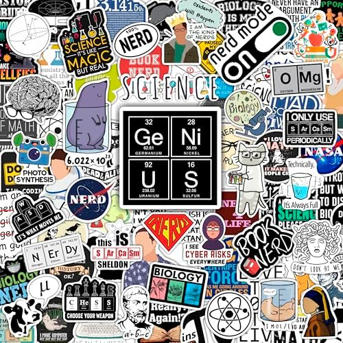 100Pcs Nerd Stickers, Cool Nerd Gifts for Men, Nerdy Stickers for Laptop, Science, Math, Physics, History Decals, Gifts for Women & Men