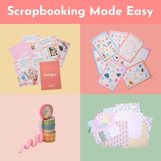 Scrapbook Kit - Large 80 Page Photo Album DIY Scrapbook - Holds 300+ Photos, With Metallic Pens, 200+ Stickers, Glue Pen, Washi Tapes, Backing Paper, Photo Corner Stickers (Starter Kit - 12 x 12 Inch)