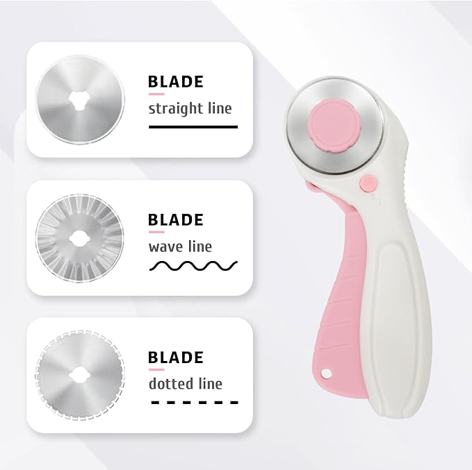 MANUFORE Pink Professional Sewing Scissors Set: Big and Small Scissors, Rotary Cutter with 3pcs Extra Blades for Cutting Fabric