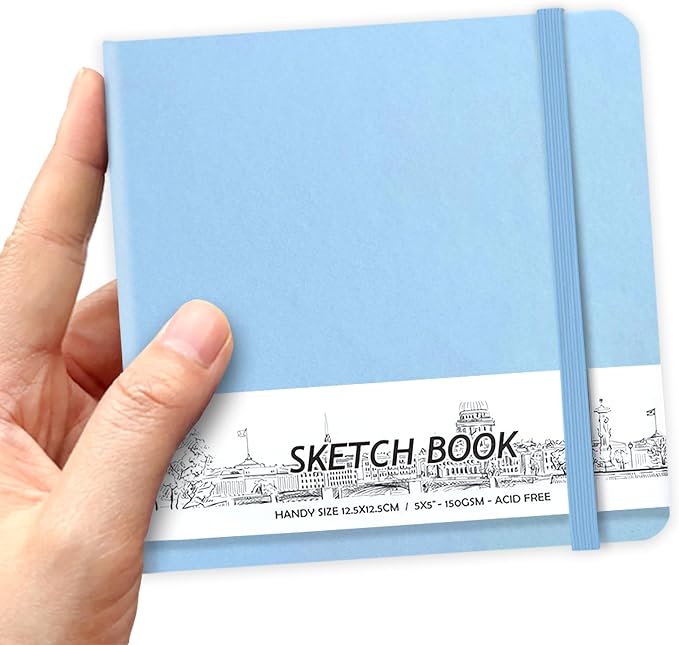 5" x 5" Hardcover Sketch Book,58 Sheets Small Mixed Media Pocket Sketch Pad