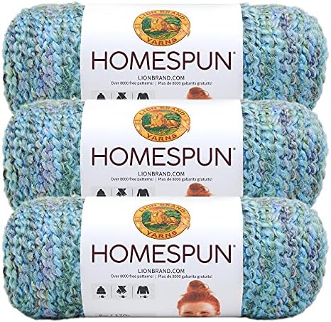 Lion Brand Yarn, Homespun Bulky Crochet Yarn, Windsor, Blue, 3 Pack