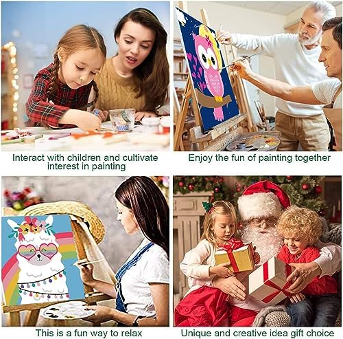 MXCFZX 4 Pack Paint by Numbers for Kids - Paint by Number for Kids Beginners Easy Acrylic Watercolor Paint Numbers Canvas Arts for Kid Ages 4-8,Oil Painting by Number Kits for Decoration 8x8 frameless