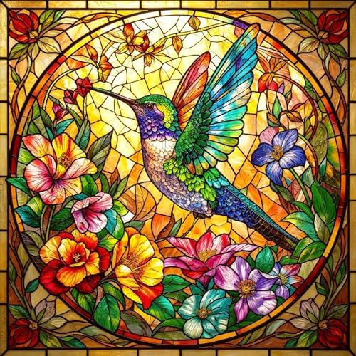 Hummingbird Diamond Art Kits for Adults,Stained Glass Diamond Painting