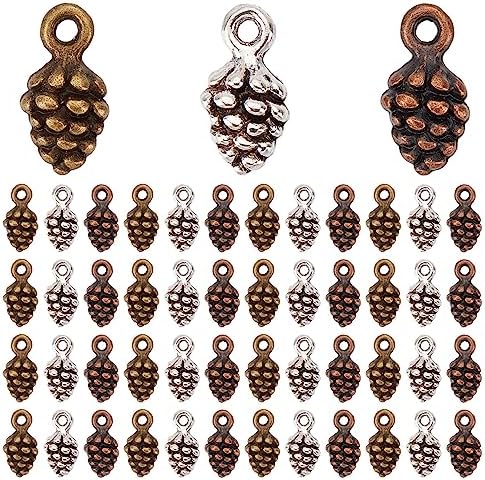 SUNNYCLUE 1 Box 90Pcs 3 Colors Thanksgiving Charms Pine Cone Charms Bulk Tiny Pinecone Fall Autumn Harvest Charm for Jewelry Making Charms DIY Earrings Bracelet Necklace Craft Christmas Party Decor