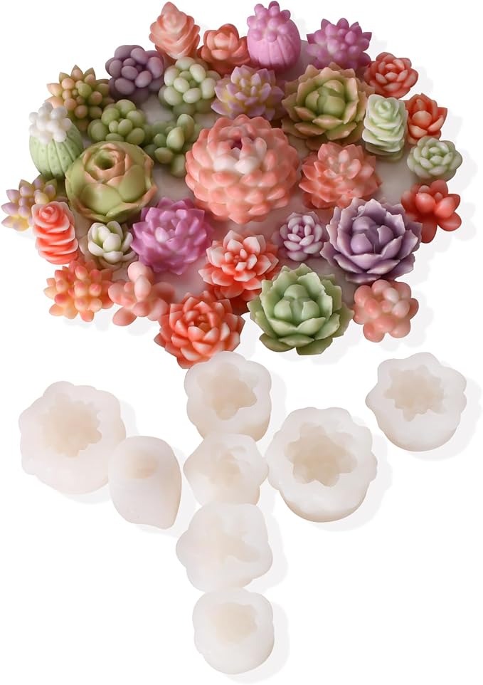 12PCS Succulent Flower Candle Molds Epoxy Resin Wax Mold Silicone Candle Moulds for Candle Craft Making Handmade Gift Ornaments Decoration