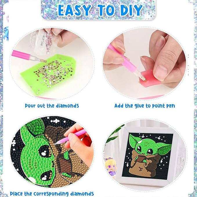 LWZAYS Diamond Painting Kits for Kids Diamond Art Gem by Number Kits Arts and Crafts for Kids, Mosaic Kits DIY Full Drill Painting Kit for Home Wall Decor 4 Pieces 6" X 6"