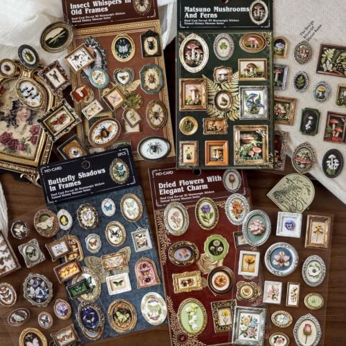 111 Pcs 3D Vintage Museum Frame Stickers, 4 Packs Cardstock Kit