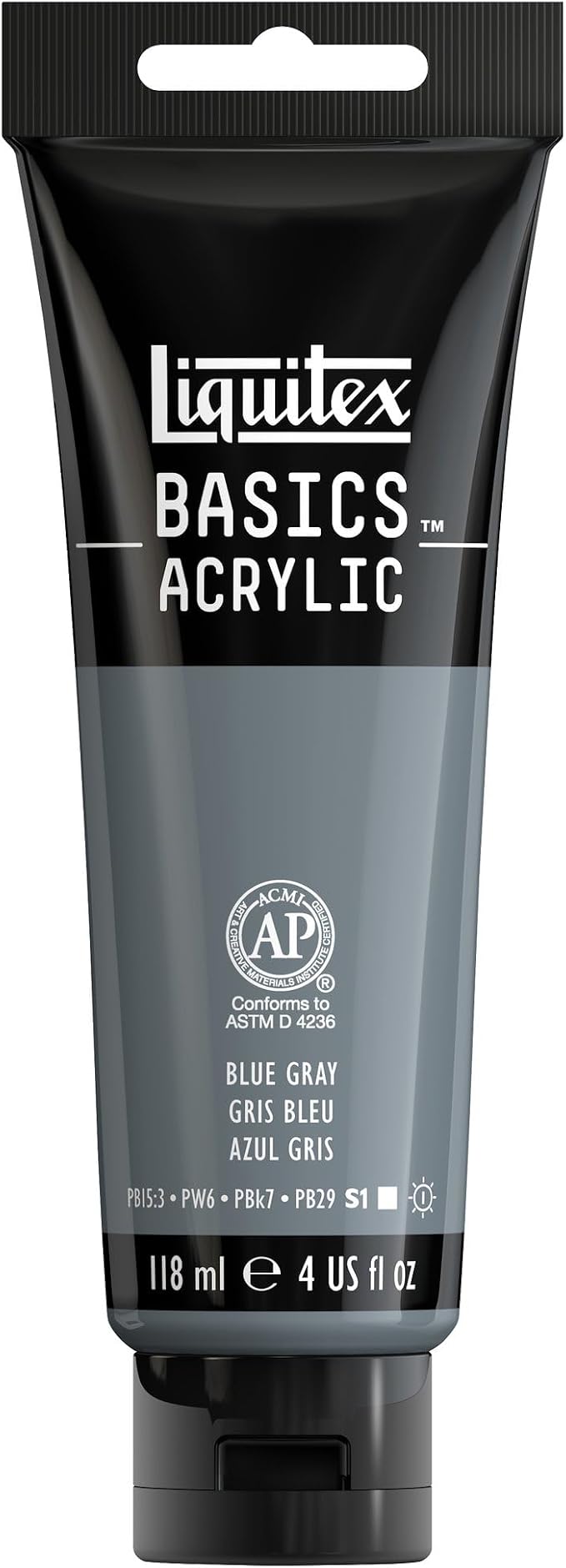 Liquitex BASICS Acrylic Paint, 4-oz Tube, Blue Gray | Medium Viscosity, Satin Finish, Lightfast, Fine Art Pigments, Range of Opacities, Easy Blending