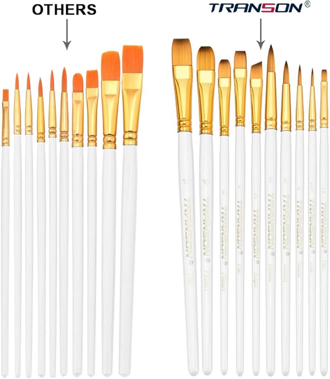Transon 20pcs Artist Painting Brush Set for Acrylic Watercolor Gouache Hobby Craft Face Rock Painting White