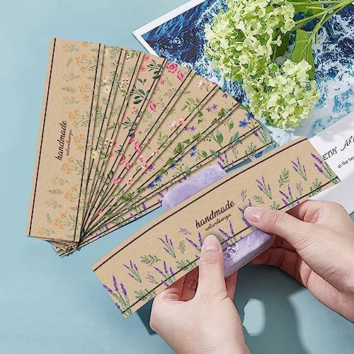 PH PandaHall 90pcs Soap Packaging Paper 9 Styles Soap Wrapper Kraft Paper Texture Soap Wrap Paper Tape Vertical Soap Paper Tag Soap Sleeves Covers for Homemade Soap Bar Packaging, 8.2 Inch Long
