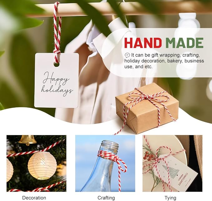 SMART&CASUAL Red and White Cotton Twine, 700 Feet Natural Bakers String for Cooking, Crafts, Gift Wrapping, Butchers, Christmas and Wedding Decor