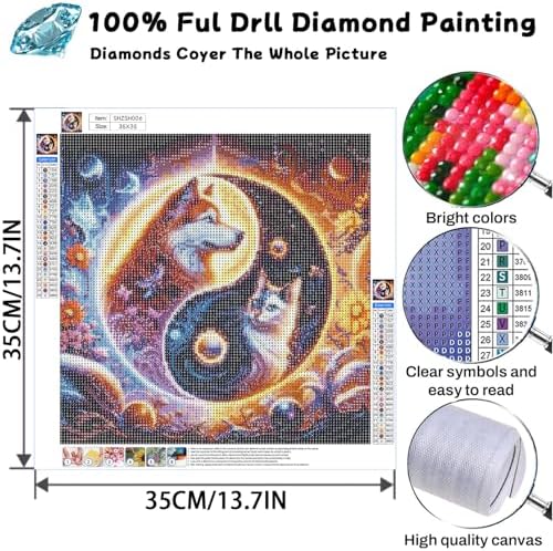 SUHEFAFA Yin Yang Diamond Art Kits for Adults, Diamond Painting 12×12 inch