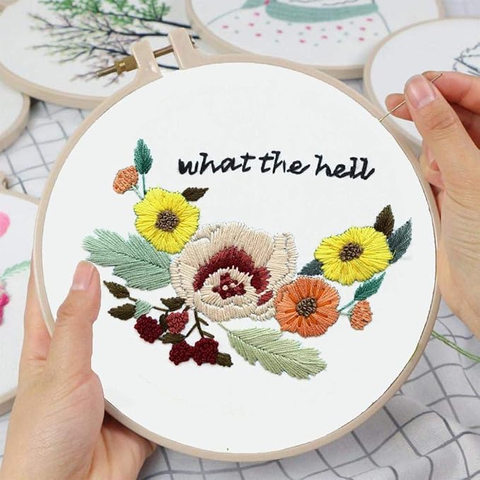 Louise Maelys Floral Embroidery Kit for Beginners Saying DIY Craft | Cross Stitch Kits with Floral Saying Design, Includes Hoop, Threads and Needles. Needlepoint Kit for Adults DIY Crafts