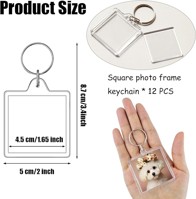 REDANHA 12pcs Acrylic Photo Frame Keychain Holder 2 x 3 In Picture Insert Blank Keyring Clear Picture Holder for DIY Craft
